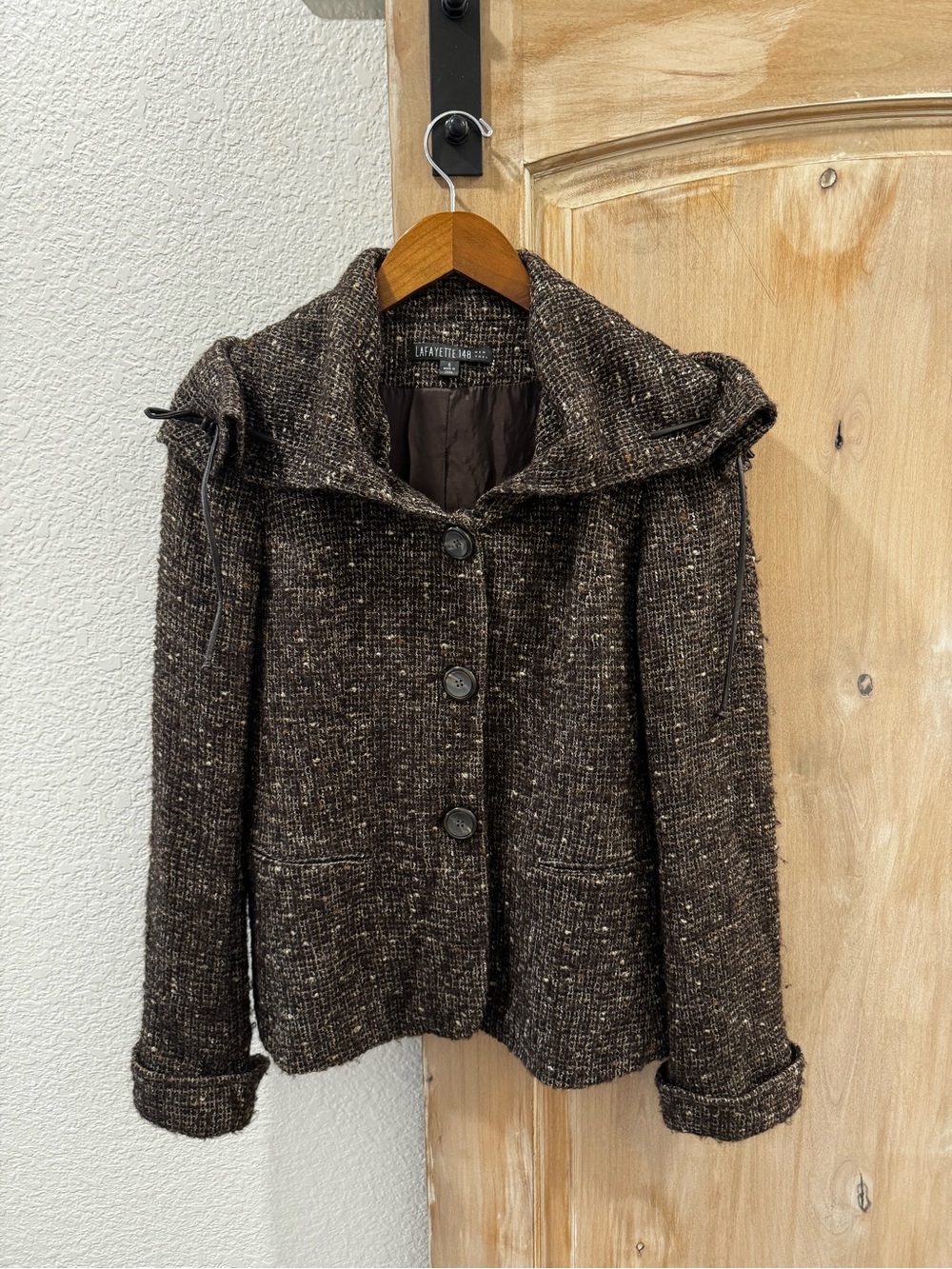 Lafayette 148 Vintage Tweed Alpaca Blend Jacket Shawl Collar Lined Blazer